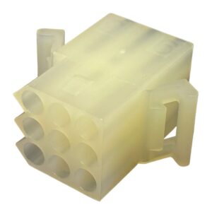 03-09-1091 2.36mm Diameter Pin and Socket Receptacle Housing 9W Three Row with Mounting Ears and Lock Ramps Natural
