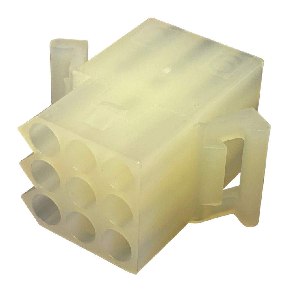 03-09-1091 2.36mm Diameter Pin and Socket Receptacle Housing 9W Three Row with Mounting Ears and Lock Ramps Natural