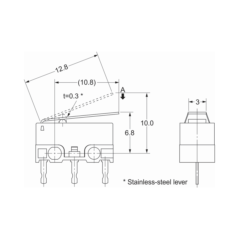 ULTRA SUBMINIATURE MICROSWITCH WITH SHORT HINGE LEVER PCB MOUNT - Image 2