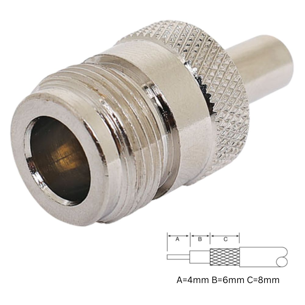 P0458 | N TYPE FEMALE CRIMP CONNECTOR TO SUIT RG58 COAXIAL CABLE